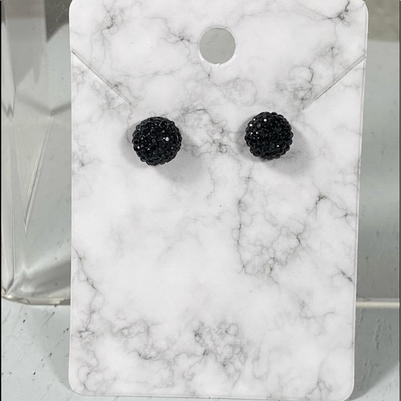 GLITZ SPHERE POST EARRINGS *BRAND-NEW* minimalist bling black ebony - Picture 4 of 6